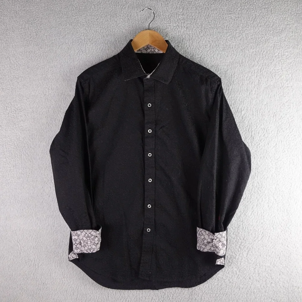 Robert Graham Mens M Black Paisley Damask Button Down Shirt Flip Cuff Goth